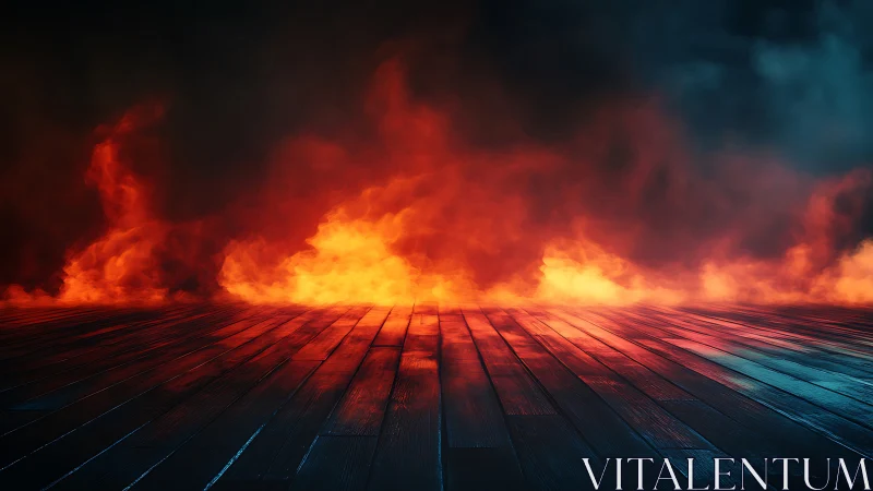 Infernal Blaze: Wooden Platform Consumed by Apocalyptic Fire.