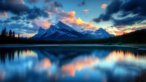 Alpine lake reflectance with cloud-ignited dusk albedo gradients.