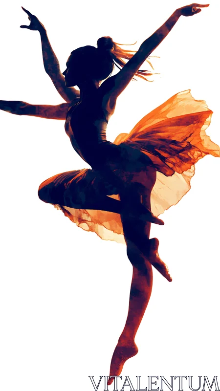 Silhouetted ballet dancer captured mid-leap in profile view