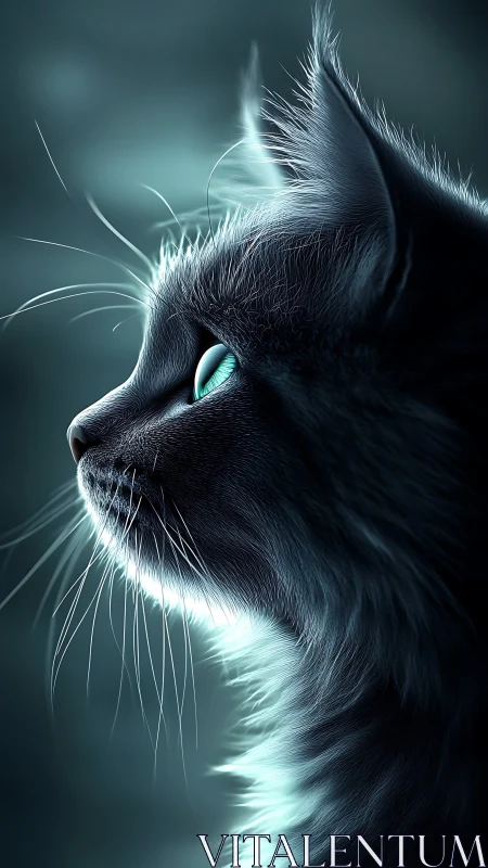 A Striking Black Cat with Luminous Turquoise Eyes.