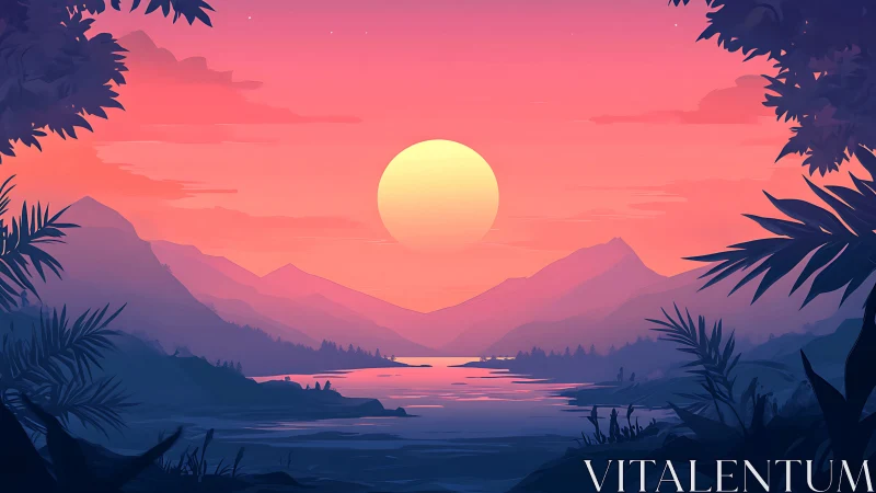 Sun swims low while violet mountains drink the fading light