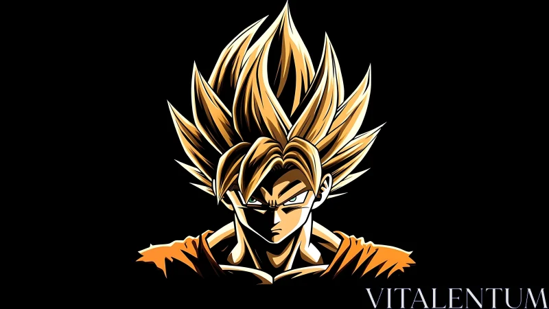 High-contrast anime warrior bust with luminous spiked hair.