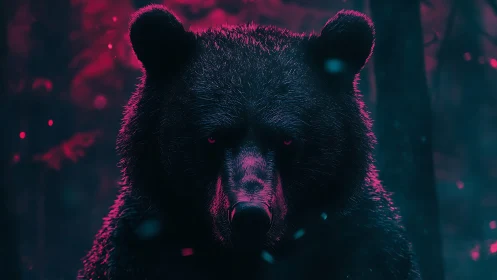 Neon-lit bear portrait renders cybernetic wilderness mood
