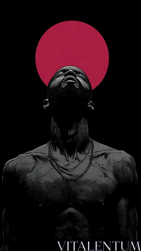 Halo of crimson ascent crowns a silhouetted soul.