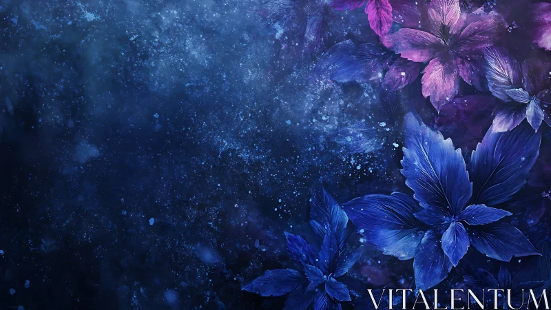 Cosmic Flowers Blue Purple Galaxy Digital Art