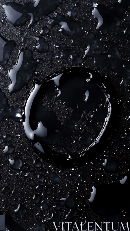 Glistening dark water droplets in a calm, moody close up.