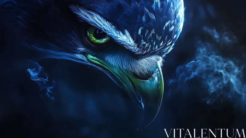 Intense Close-Up of Blue Hawk in Dramatic Digital Art Style.
