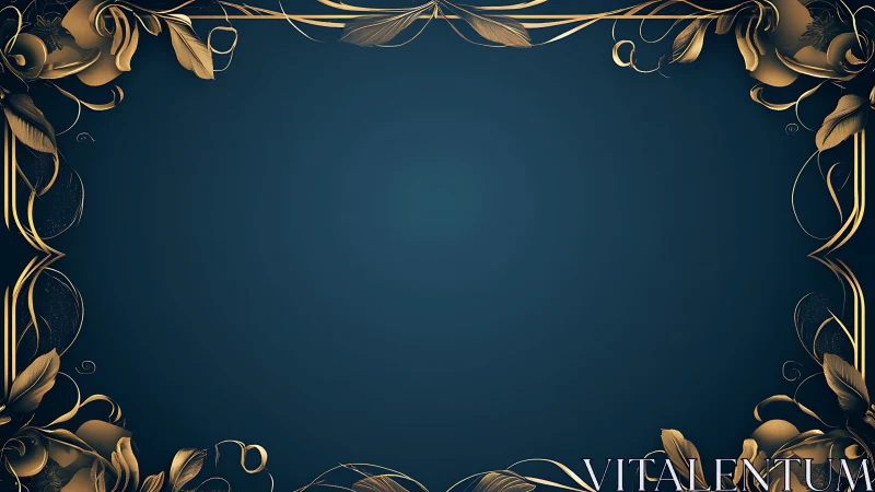 Gold floral border on dark blue gradient background frame.