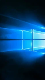 Soft blue light through a glowing digital window portal.