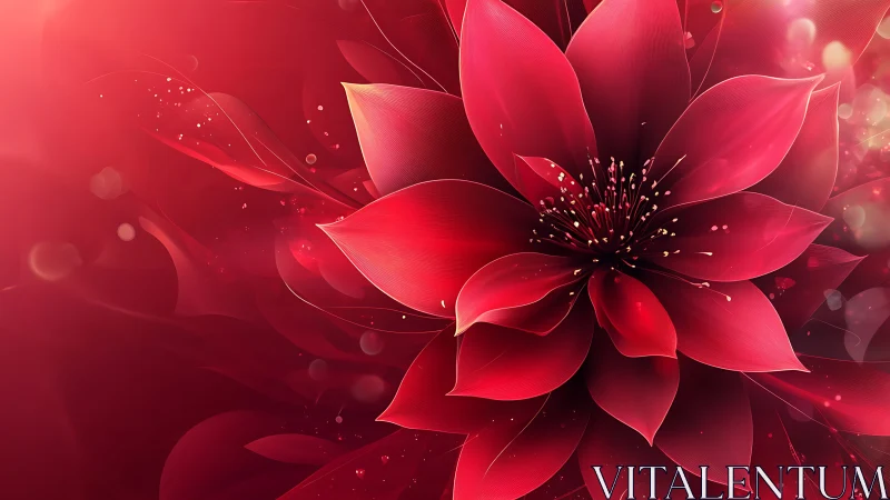 Radiant Red Bloom: Digital Flower with Luminous Particles