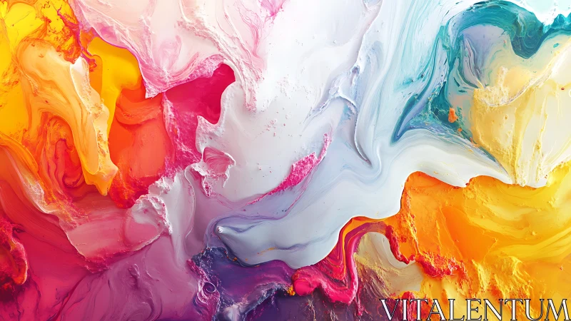 High-chroma macro swirl of fluid acrylic pigment gradients