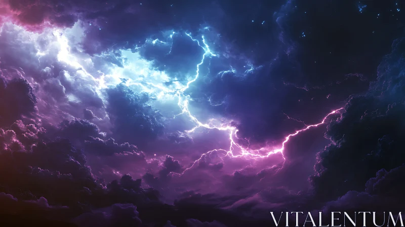 Celestial storm rips neon rivers through a cosmic night sky.