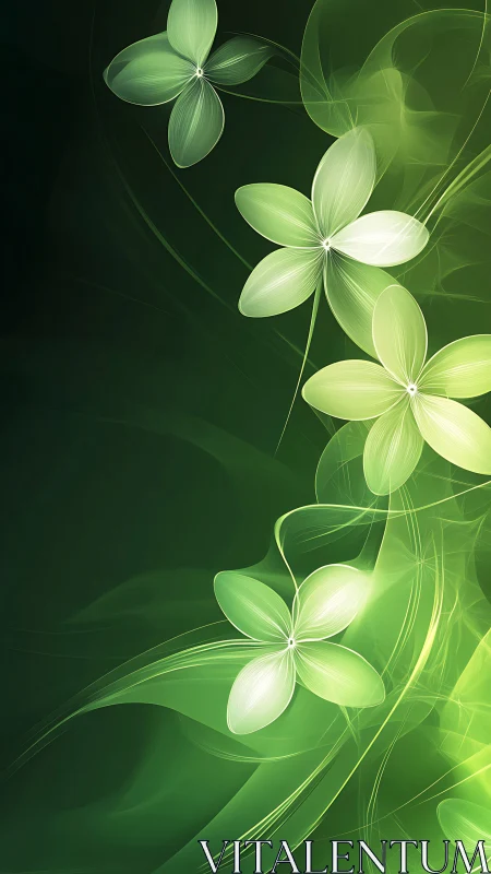 Glowing Green Floral Digital Design with Translucent Petals