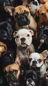 Clustered French bulldog portraits form tight frontal grid