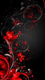 Red Luminescent Floral Arabesque with Particle Luminosity Effects