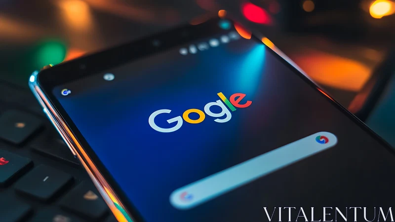 Google Search Interface Rendered on Smartphone Display with Chromatic Aberration