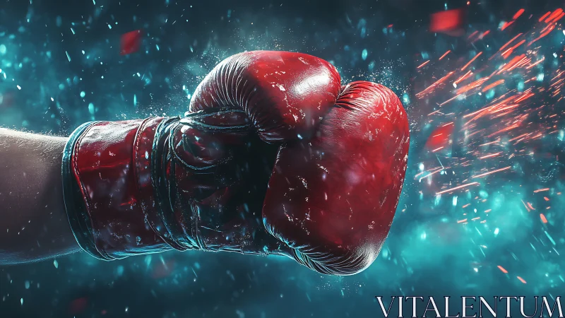 Red Boxing Glove Impact Bursts With Energy
