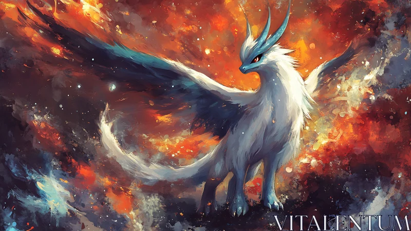 Majestic elemental phoenix-wolf rises through blazing cosmos