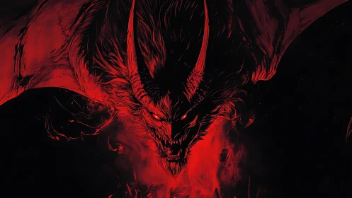 Fiery demon form emerging from swirling crimson shadows.