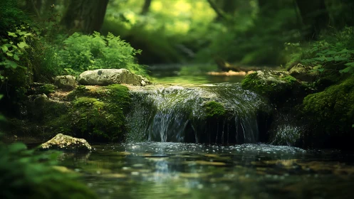 Nature's Cascade Whispers Through Moss-Dressed Stones