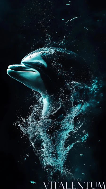 High-contrast aquatic dolphin formed from sculpted splashing water
