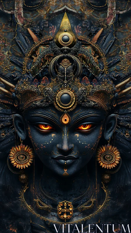 Divine dark goddess portrait in ornate symmetrical digital rendering