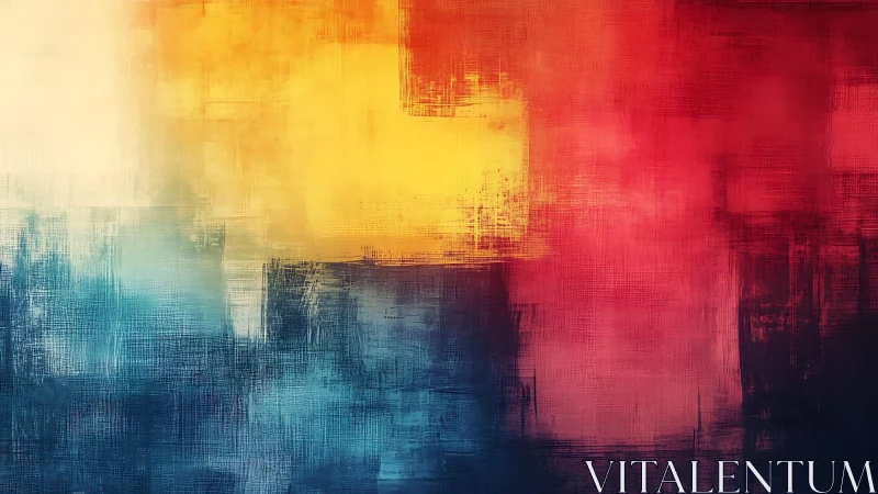 Vibrant Abstract Painting with Red, Yellow, and Blue Tones.