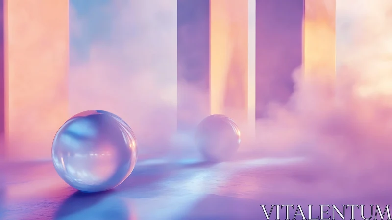 Translucent spheres in misty geometric light field scene.