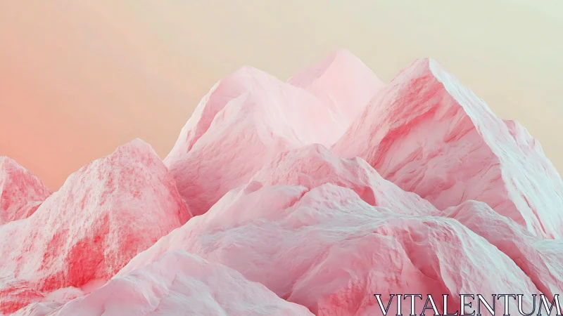 Pastel pink polygonal mountains recede under gradient sky