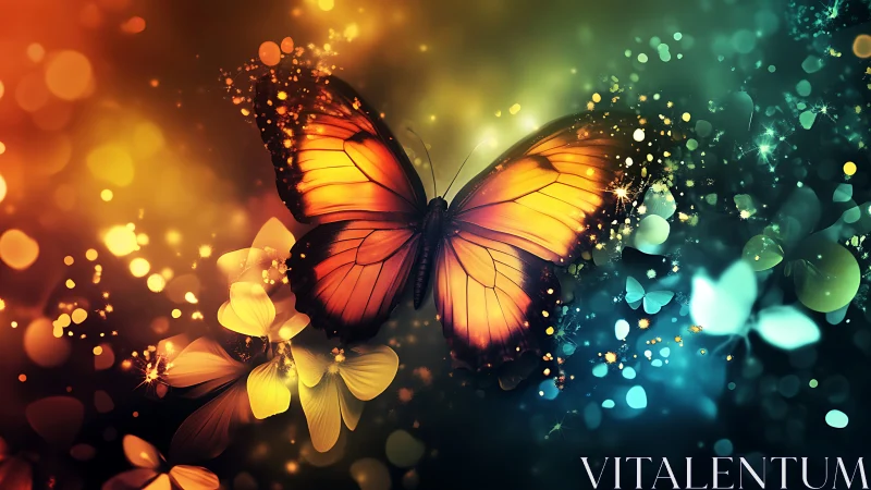 Glowing butterfly drifts through a dreamy burst of color.