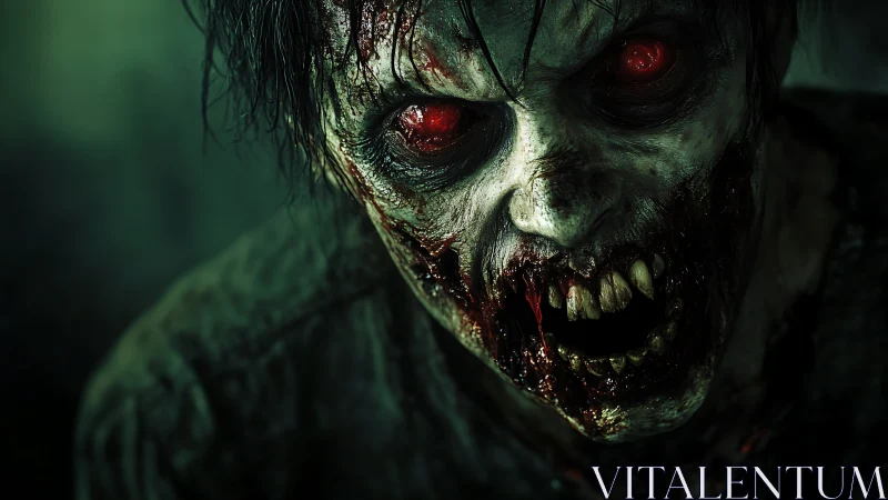 Grotesque undead creature with glowing red eyes lunging