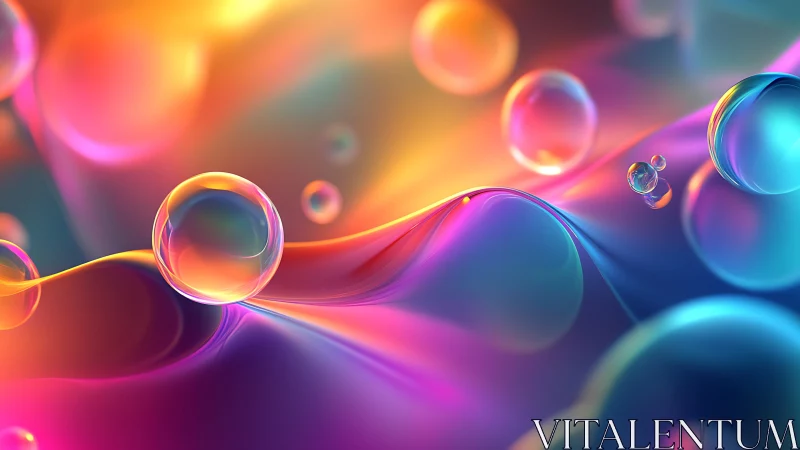 Glowing rainbow bubbles drifting through soft liquid light.