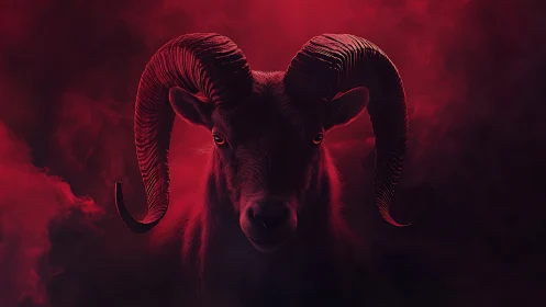 Ram portrait glows within deep red smoke-filled void