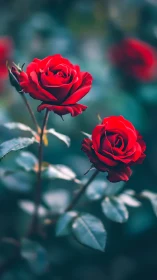 Scarlet Velvet Blooms Dance in Misted Garden Light