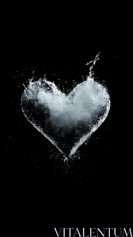 Heart-Shaped Water Droplet Collision Against Black Background.