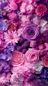 Lush Floral Composition with Layered Pink and Purple Blooms