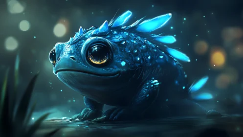 Bioluminescent amphibian portrait in cinematic digital painting.