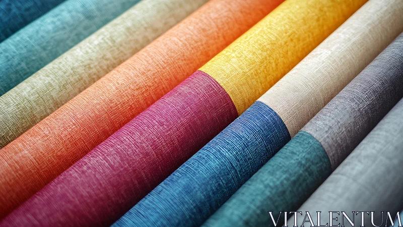 Textured fabric rolls display bold gradient color spectrum.