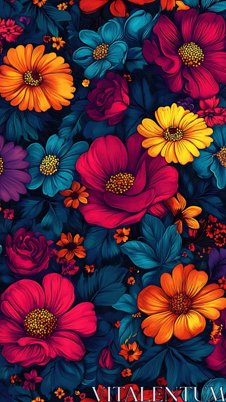 Polychromatic Floral Composition with Geometric Layering and Saturated Hue Contrast.