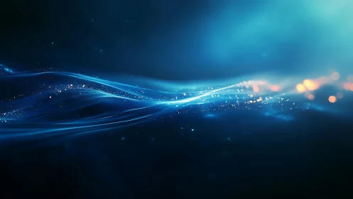 Luminous blue energy waves flow through deep digital space