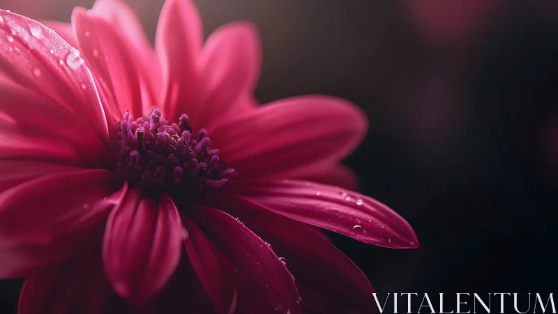 Vibrant Gerbera Daisy with Water Droplets Against Dark Background.