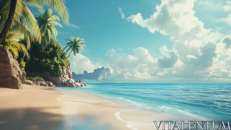 Tropical Coastal Cliff with Palm Vegetation and Turquoise Waters