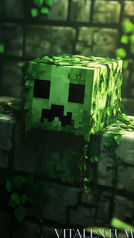 Vine‑Crowned Pixel Creeper Brooding in Mossy Ruins.