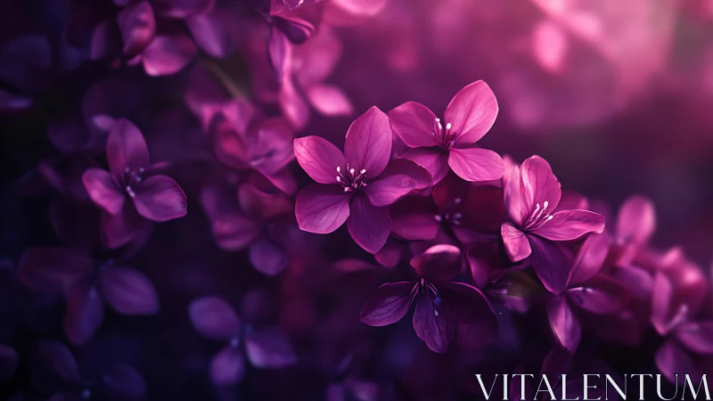 Luminous Purple Blooms Glowing Softly in Garden Light.