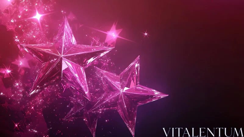 Glowing pink crystal stars float over deep magenta background
