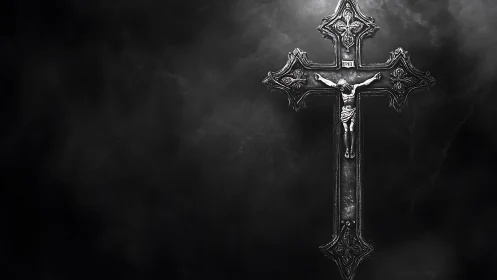 Silver crucifix glows softly against a deep stormy sky