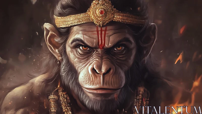 Mythic monkey warrior face rendered with intense digital detail