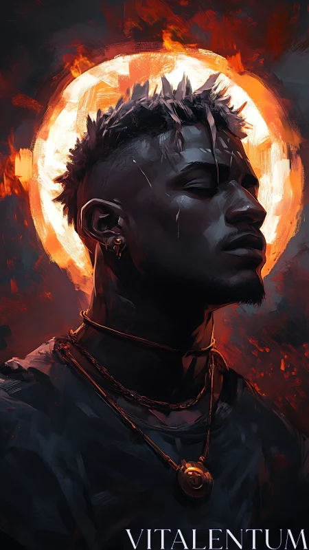 Side-profile digital portrait with circular backlight halo.