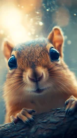 curious-eyed squirrel leans into a dreamy bokeh sunrise