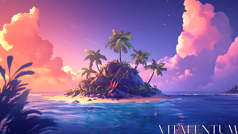 Tropical Island Sunset Over Phosphorescent Waters